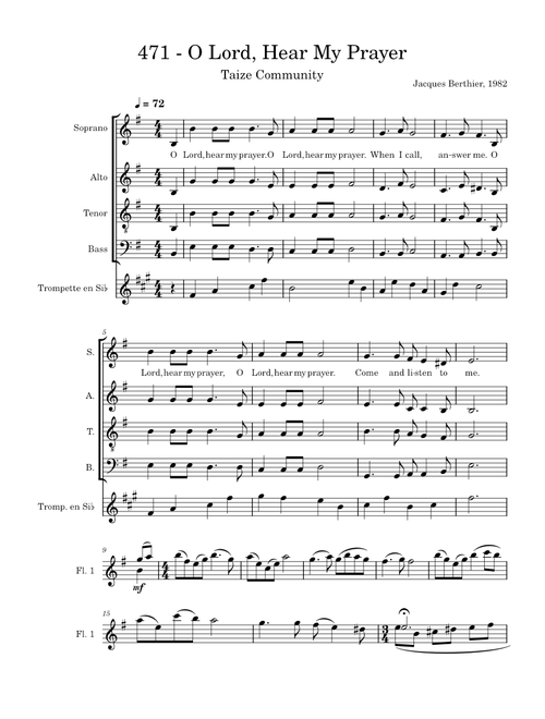 O Lord Hear My Prayer – Taizé avec contrechants /with counterpoints