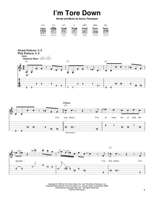 I'm Tore Down - Eric Clapton, Freddie King (Easy Guitar with TAB)