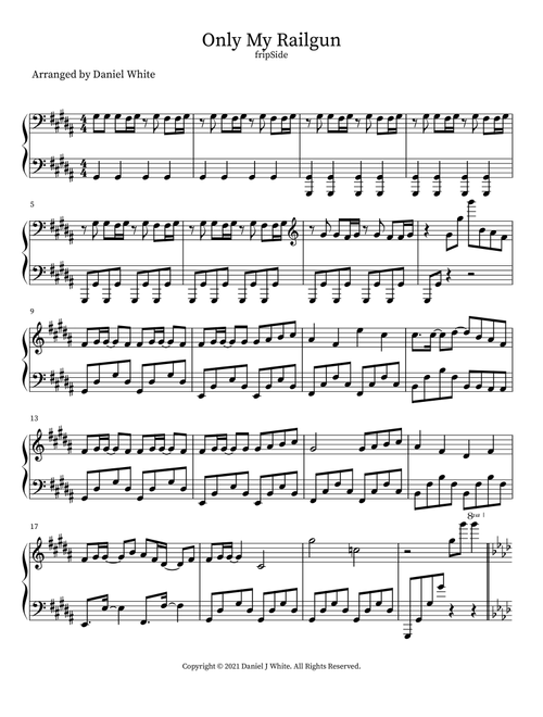 Only My Railgun (Arr. Daniel White) (Piano Solo)