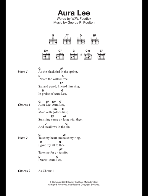 Aura Lee - Traditional (Guitar Chords-Lyrics)