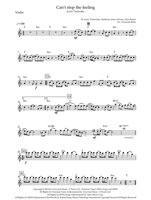 Can't Stop The Feeling! (Arr. Fernando Britto) - Justin Timberlake (Violin Solo)