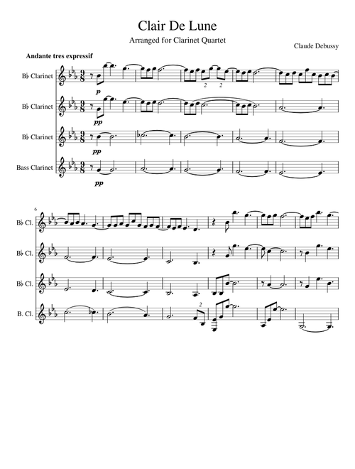 Clair De Lune (correct key) for clarinet quartet