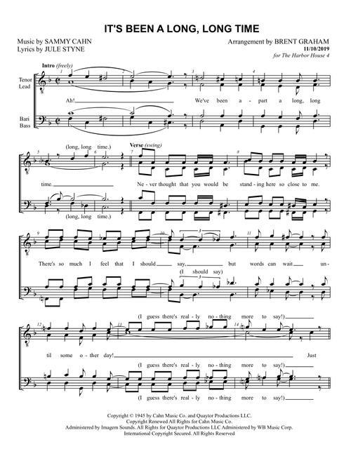 It's Been A Long, Long Time (Arr. Brent Graham) - Jule Styne (Choral, TTBB)