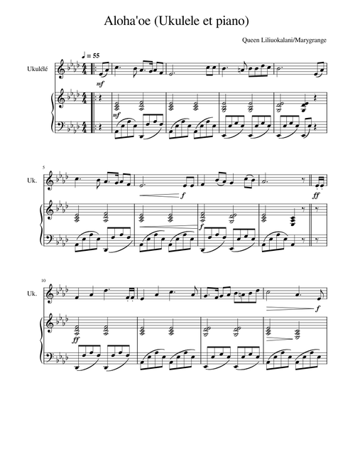 Aloha'oe (Ukulele et piano)