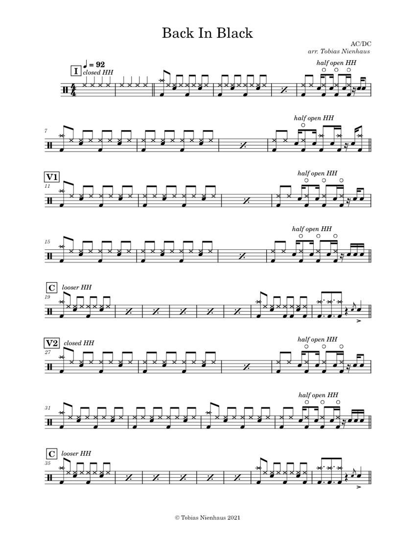 Back In Black – AC/DC (Drums) Sheet music for Drum group (Solo