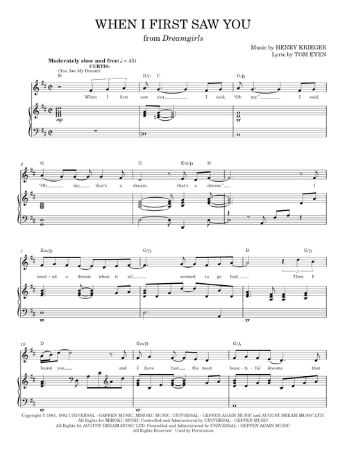 When I First Saw You - Dreamgirls Musical, Tom Eyen (Piano Vocal)