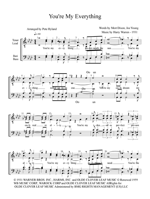 You're My Everything (Arr. Pete Hyland) - Mort Dixon, Joe Young, Harry Warren (Choral, TTBB)