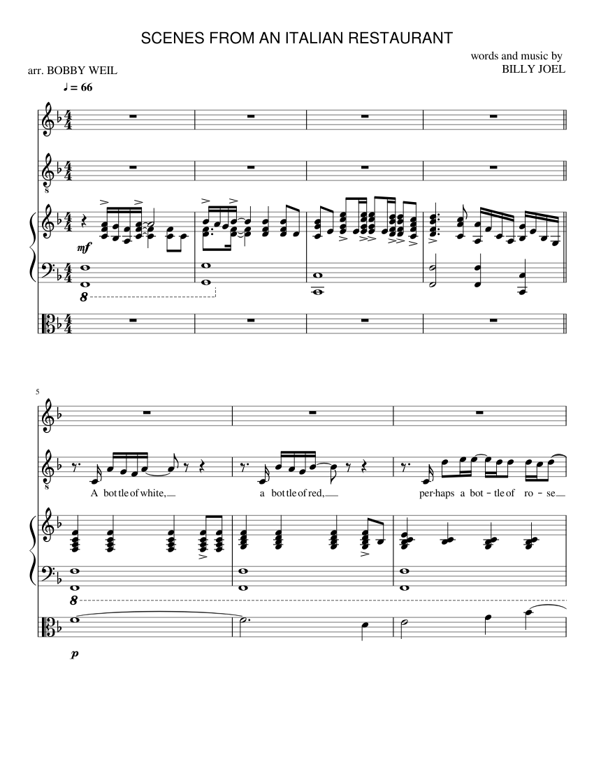 SCENES FROM AN ITALIAN RESTAURANT Sheet music for Piano, Tenor, Flute