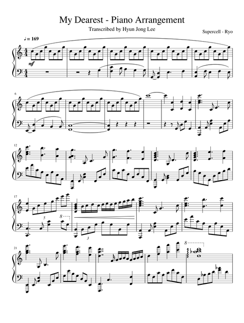 WIP Guilty Crown Opening [My Dearest] FULL Sheet Music (WILL CONTINUE AFTER BREAK STARTS)