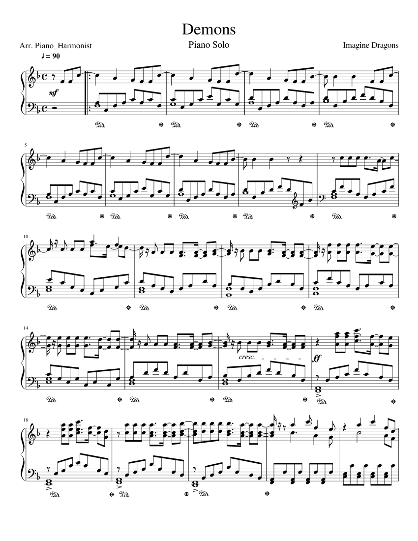 impuesto harto Acuoso Demons-Imagine Dragons-Piano Solo(F major) Sheet music for Piano (Solo) |  Musescore.com