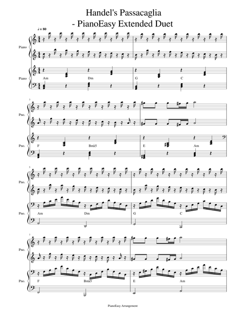 Passacaglia (Handel) - Extended PianoEasy Duet for four hands - PianoEasy.online
