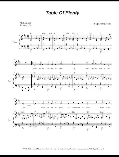 Table of Plenty (Unison choir) - Stephen DeCesare (Choral, Unison)