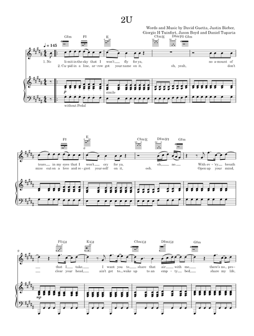 2U - David Guetta ft Justin Beiber (Piano-Voice)