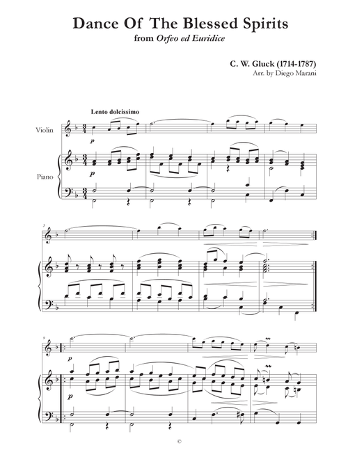 Dance of the Blessed Spirits for Violin and Piano (Arr. Diego Marani) - Christoph Willibald Gluck (Violin and Piano)