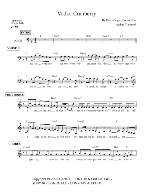 Vodka Cranberry (Arr. Audrey Trammell) - Conan Gray (Lead Sheet - Fake Book)