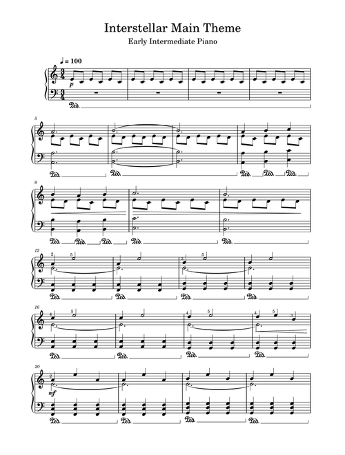 Interstellar – Main Theme (Early Intermediate Piano) (Arr. Benjamin Pedemonte) - Hans Zimmer (Instrumental Solo)