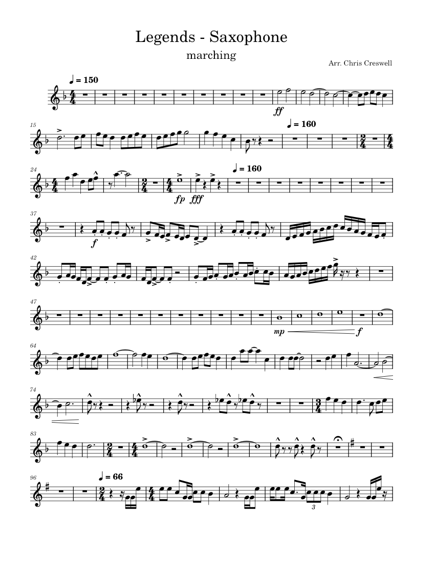 Legends - Saxophone Sheet Music for Saxophone alto (Marching Band