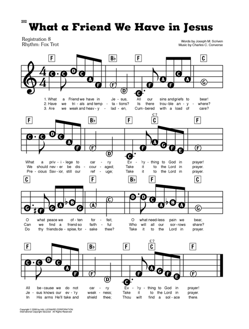 What A Friend We Have In Jesus - Joseph M Scriven and Charles C Converse, Joseph M Scriven, Charles C Converse (E-Z Play Today)