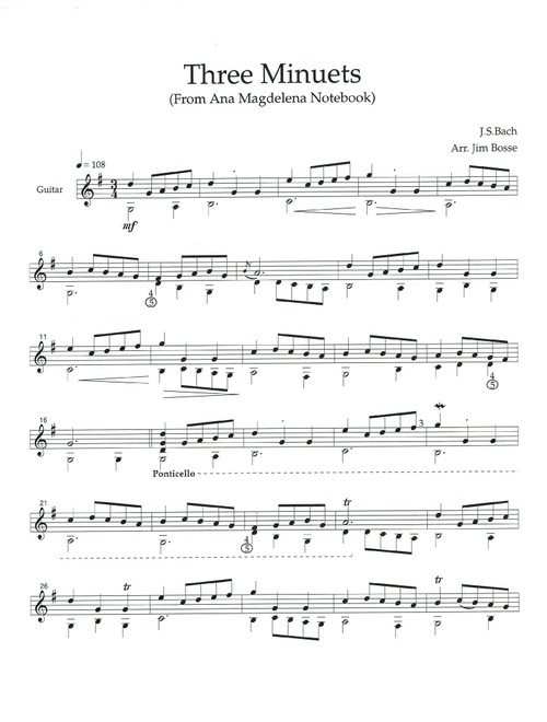 Three Minuets (Arr. Jim Bosse) - J. S. Bach (Solo Guitar)