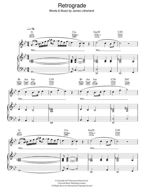 Retrograde - James Blake (Piano-Vocal-Guitar (Piano Accompaniment))