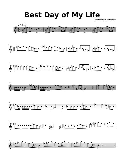 Best day of my life – American Authors (Alto Saxophone)