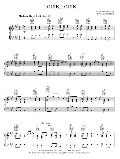 Louie Louie - The Kingsmen (Piano Solo)