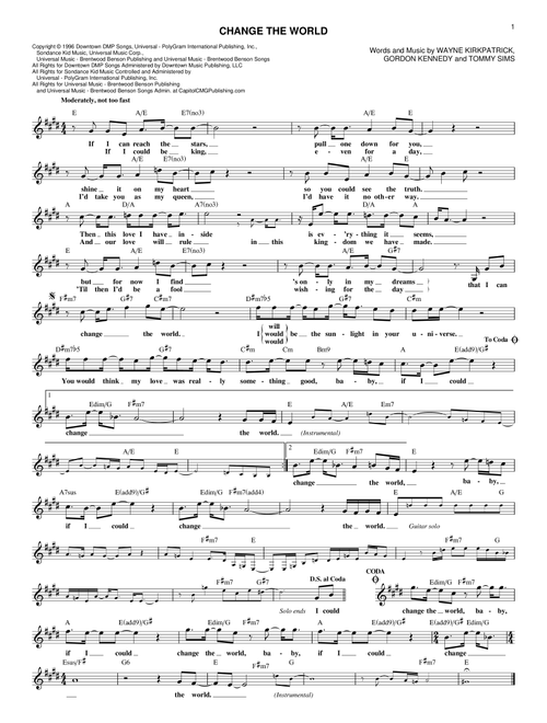 Change The World - Eric Clapton, Wynonna (Lead Sheet - Fake Book)
