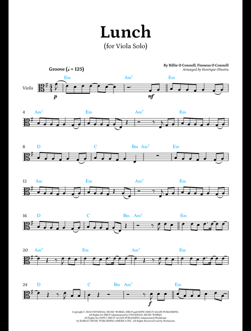 Lunch (Arr. Henrique Oliveira) - Billie Eilish (Viola Solo)