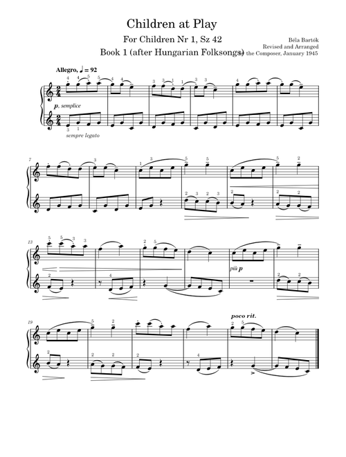 B. Bartok , For Children, Vol 1, Nr 1, Children at Play