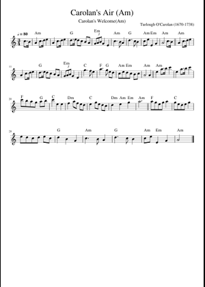 Carolan's Air (Am) – Misc Tunes Sheet Music and Tab with Chords