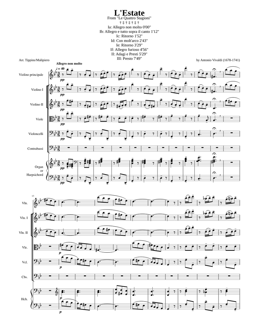 Antonio Vivaldi (The Four Seasons Summer) Sheet Music for
