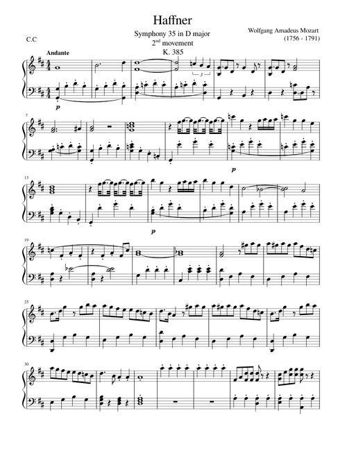Symphony #35 in D K385 (Haffner) 2nd Movement – Wolfgang Amadeus Mozart