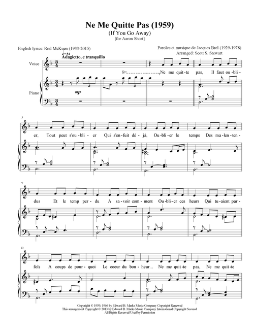 If You Go Away (Arr. Scott S. Stewart) - Jacques Brel, Rod McKuen (Piano-Vocal-Guitar (Piano Accompaniment))