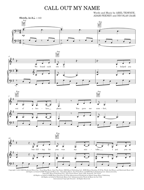 Call out my name - The Weeknd (Piano-Vocal-Guitar)