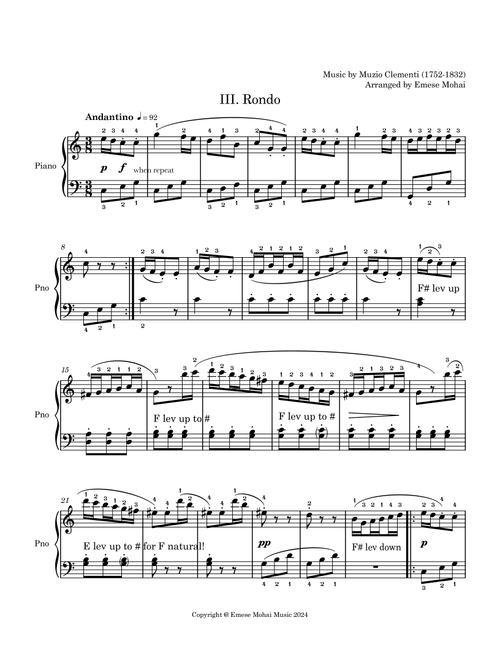 Sonatina No. 1 Op 36- III. Rondo (Arr. Emese Mohai) - Muzio Clementi (Easy Piano)