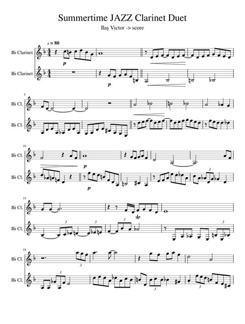 Summertime JAZZ Clarinet Duet -> Ilaș Victor(score)