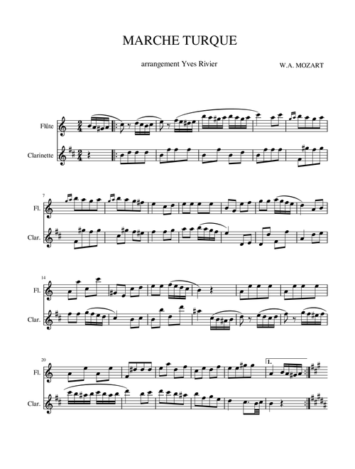 MARCHE TURQUE (Arr. Yves Rivier) - Mozart (Instrumental Duet)
