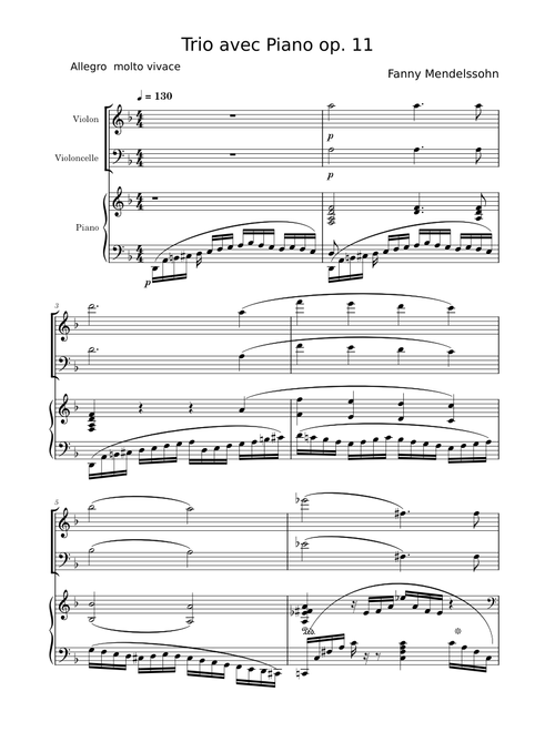 Trio avec piano en ré mineur op. 11 ; Allegro molto vivace – Fanny Mendelssohn Hensel