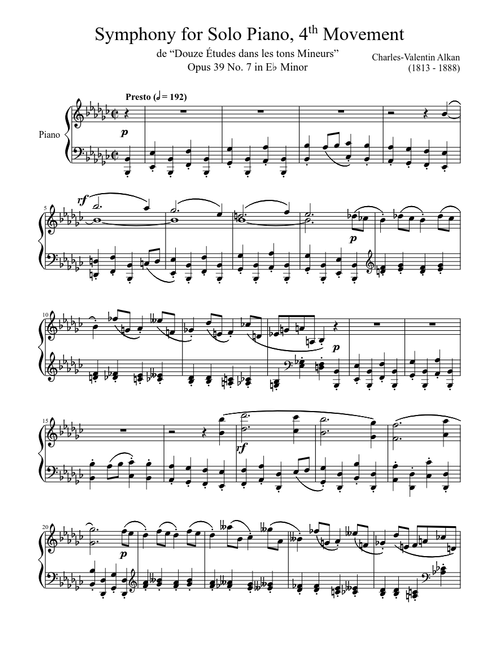 Symphony for Solo Piano, 4th Movement Opus 39 No. 7 in E♭ Minor