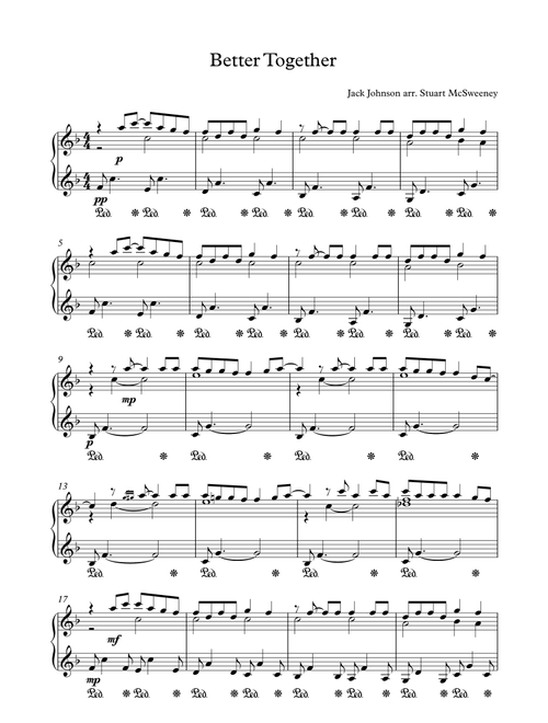 Better Together (Arr. Stuart McSweeney) - Jack Johnson (Piano Solo)