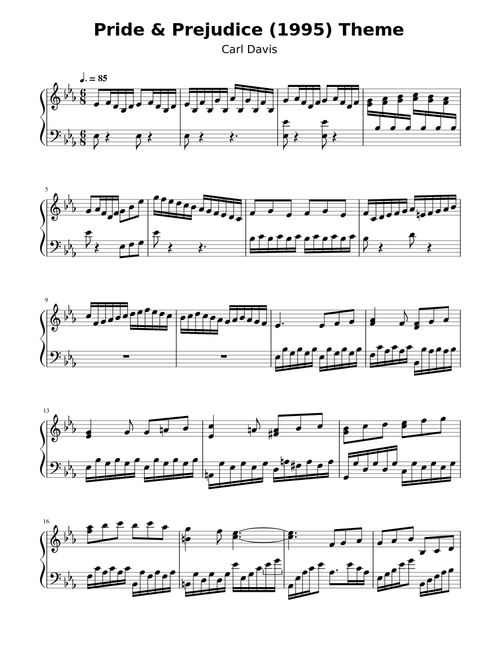 Pride And Prejudice (1995) Main Theme (Full) Piano Sheet Music