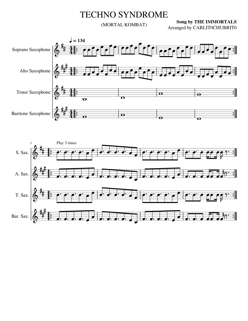 TECHNO SYNDROME (MORTAL KOMBAT) by CARLIT0CHURRIT0 Sheet music for