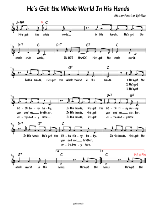 He's Got the Whole World in His Hands (Lead sheet with lyrics )
