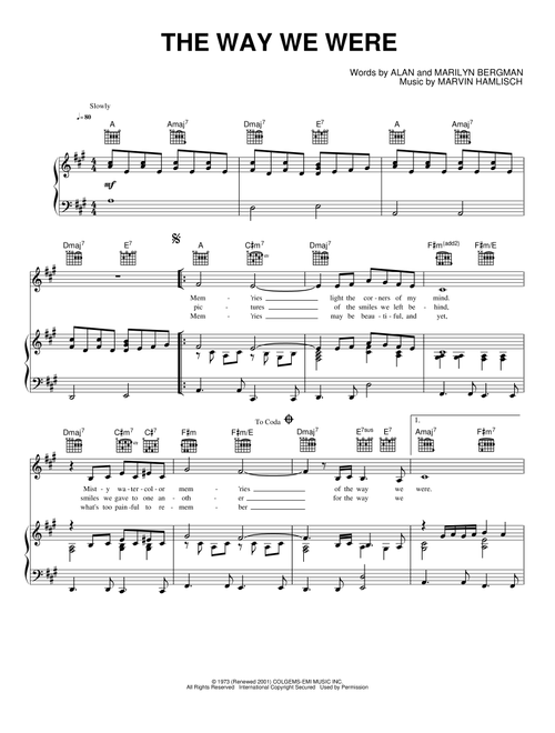 The Way We Were - Barbra Streisand (Piano-Vocal-Guitar)