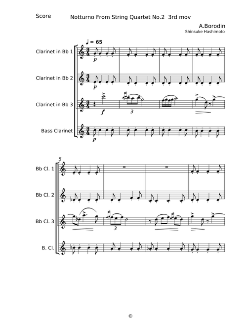 String Quartet No.2  3mov – Aleksandr Borodin - Clarinet Quartet ver