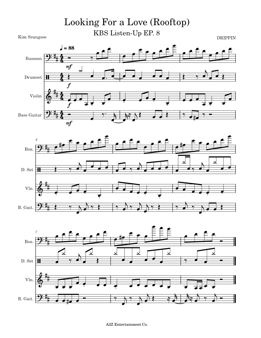 Looking for a love rooftop drippin sheet music for bassoon violin