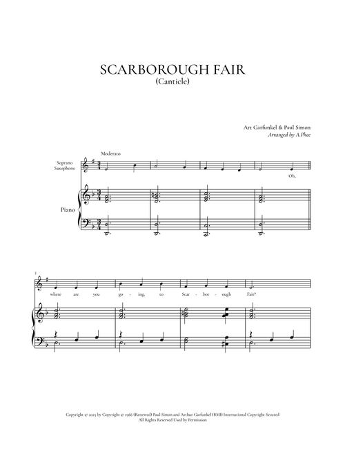 Scarborough Fair/canticle (Arr. Phee) - Simon & Garfunkel (Soprano Sax and Piano)