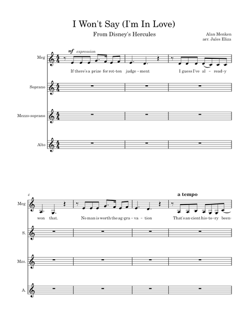 I Won't Say (I'm In Love) – Alan Menken I Won't Say (I'm In Love) – Solo Voice and SAA arrangement