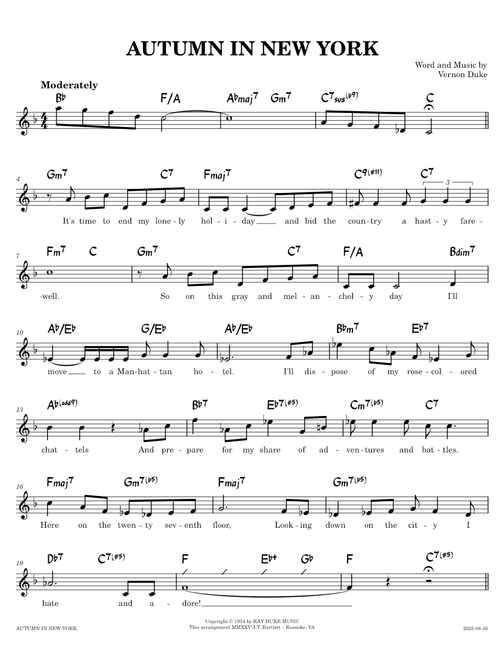 Autumn In New York  [lead sheet] – Vernon Duke