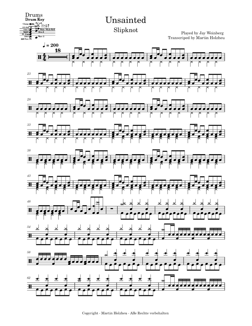 Unsainted Slipknot (Drum Tabs) Sheet music for Drum group (Solo